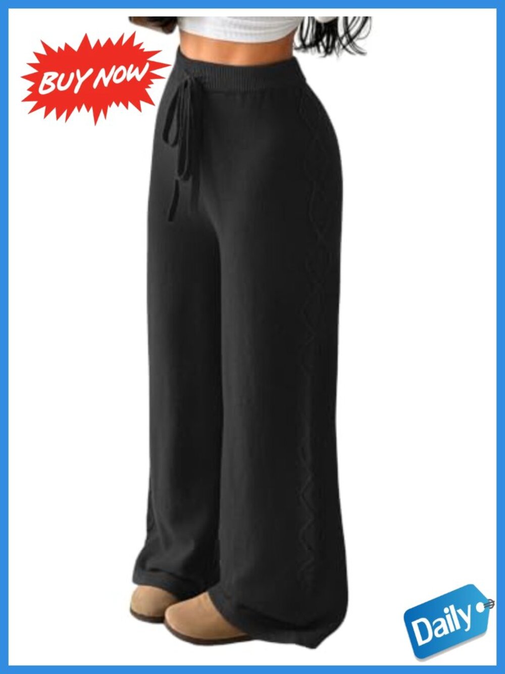 Knit Sweater Lounge Pants High Waisted Wide Leg Drawstring Women
